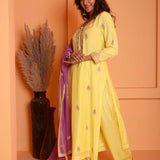 Yellow Embroidery Kurta Pant Set
