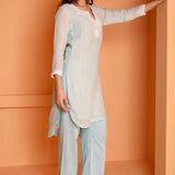 Light Blue Linen Embroidery Kurta Set With Pant