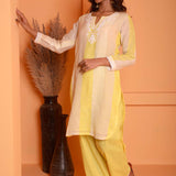 Light Yellow Linen Embroidery Kurta Set With Pant