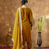Mustard Gold Velvet Embroidered Kurti Set