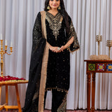 Black Velvet Embroidered Kurti Set