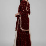 Deep Maroon Velvet Embroidered Kurti Set