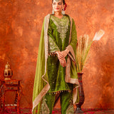 Olive Green Velvet Embroidered Kurti Set
