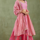 Floral Printed Pink Chanderi Lehenga Set