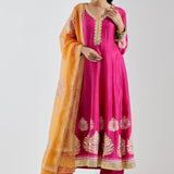 Beautiful Pink Anarkali Set With Gold Print