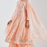 Printed Light Peach Floral Cotton Silk Anarkali Set