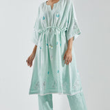 Light Blue A-Line Kurta With Floral Print