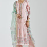 Light Pink Cotton Silk Ethnic Suit Set With Subtle Floral Design