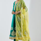 Dark Green Anarkali Set With Gold Lace Work