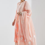 Ethnic Peach Colour Kurta With Silver Floral Patterns