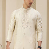 Cream Art Banarasi Silk Kurta Pajama
