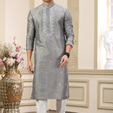 Grey Art Banarasi Silk Kurta Pajama