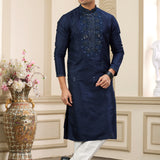 Denim Blue Art Banarasi Silk Kurta Pajama