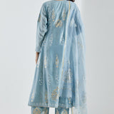 Printed Sky Blue Floral Kurti Set