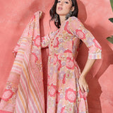 Light Pink Cotton Floral Printed Kurta Set