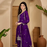 Royal Purple Chinon Silk Embroidered Kurta Set