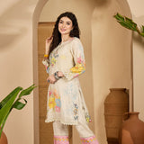 Off-White Cotton Floral Printed Kurta Set