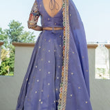 Bluish Lilac Tissue Embroidered Lehenga Set