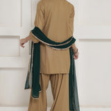 Tan Brown Chinnon Farshi Salwaar Suit Set