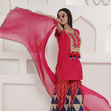 Pink Muslin Sharara Suit Set