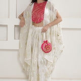 White & Pink Kaftan Kurti With Skirt