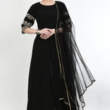 Black Georgette Solid Kurti Set