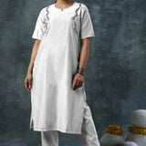 Off- White Rayon Kurta Set With Slit Neckline