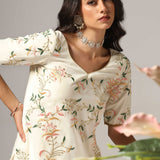 Cream French Crepe Kurti With Sharara And Dupatta