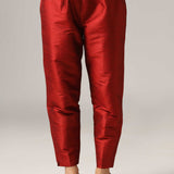 Cream Raw Silk Kurti With Pants And Dupatta