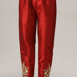 Cream Raw Silk Kurti With Pants And Netted Dupatta