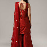 Maroon Raw Silk Kurti With Sharara And Dupatta
