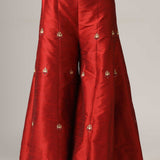 Maroon Raw Silk Kurti With Sharara And Net Dupatta