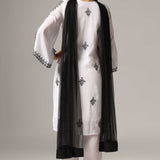 White French Crepe Kurti With Pants With Dupatta