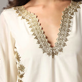 Cream French Crepe Kurti With Pants