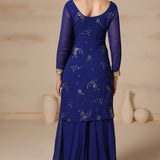 Blue Georgette Embroidered Sharara Kurti Set