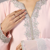 Pastel Pink Georgette Embroidered Kurti Set