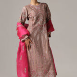 Dull Brown Chanderi Thread Work Kurti Set