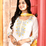 Ivory Neck Embroidered Kurta And Gharara With Red Dupatta