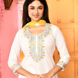 Ivory Neck Embroidered Kurta And Gharara With Yellow Dupatta