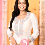 Ivory Neck Embroidered Kurta And Gharara With Pink Dupatta