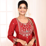 Red Hand Embroidered Anarkali And Palazzo With Pink Dupatta