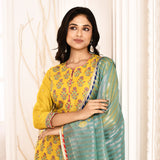 Yellow Straight Kurta And Palazzo With Dupatta Set