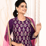 Purple Straight Kurta And Palazzo With Dupatta Set