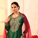 Green Embroidery Neck Anarkali And Gottalace Finish Flair Palazzo Set
