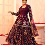 Purple Block Print With Embroidery Outing Kurta And Sharara Set