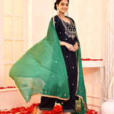 Dark Blue Hand Embroidered Straight Kurta And Palazzo Set