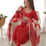 Red Hand Block Print Salwar Suit Set
