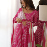Pink Bandhani Print Anarkali Set
