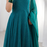 Green Flared Anarkali With Dupatta
