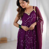 Purple Bandhani Anarkali With Dupatta